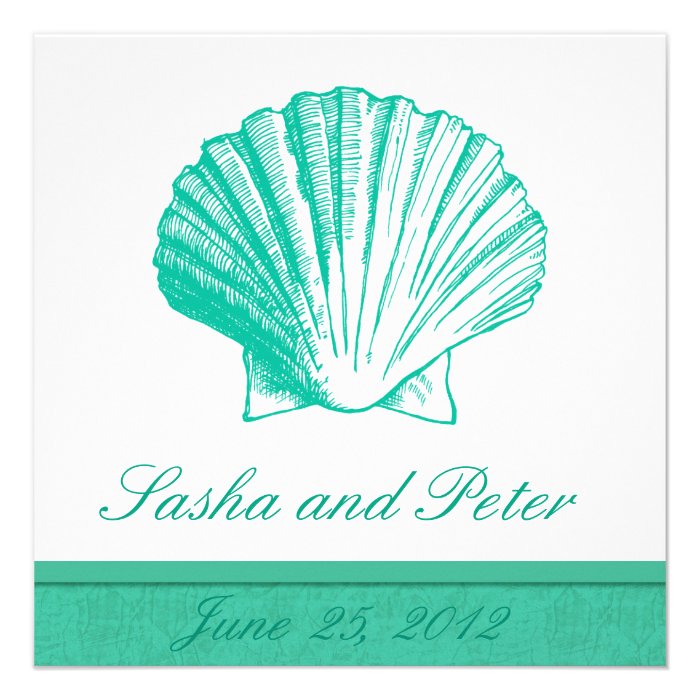 Dark Aqua Shell Beach Wedding Invitations