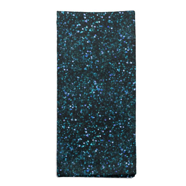Dark Aqua Teal Blue Glitter Cloth Napkin (Folded)