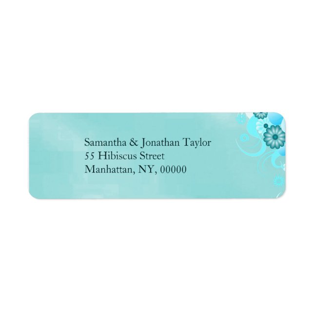Dark Aqua Teal Blue Turquoise Floral Wedding Label (Front)