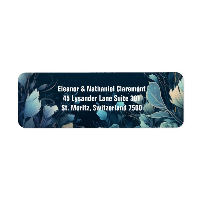 Dark Aquamarine and Teal Blue Floral Wedding Label (Front)