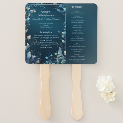 Dark Aquamarine and Teal Floral Wedding Program Hand Fan