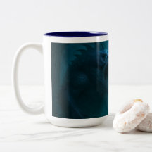 "Dark Aquatic Warrior & Sea Beast Fantasy Art Mug"
