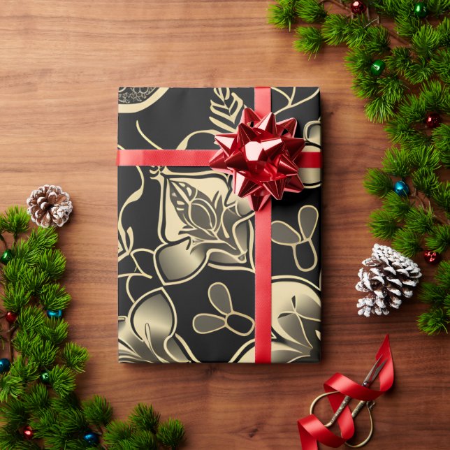 Dark Arabic Flower Pattern Wrapping Paper (Holiday Gift)