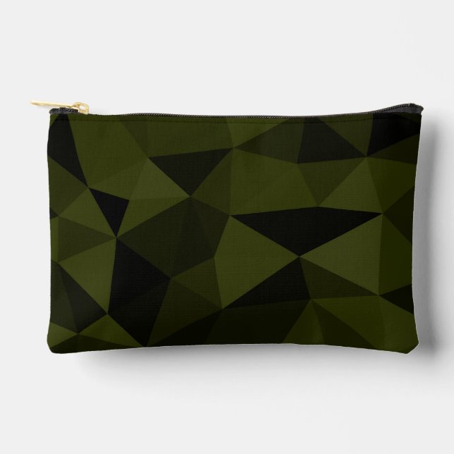 Dark army green black geometric mesh pattern cool  accessory pouch (Front)