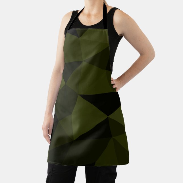 Dark army green black geometric mesh pattern cool  apron (Insitu)
