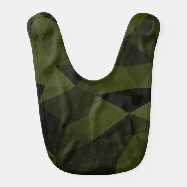 Dark army green black geometric mesh pattern cool  baby bib (Front)