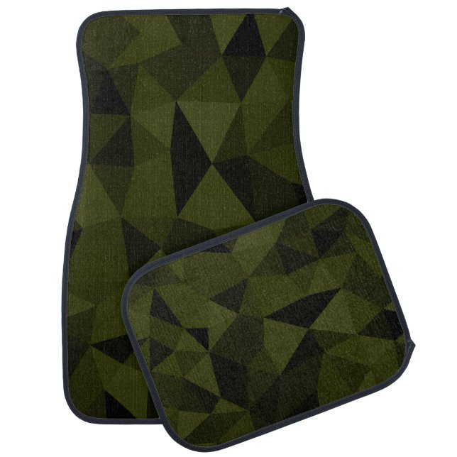 Dark army green black geometric mesh pattern cool  car floor mat (Set)