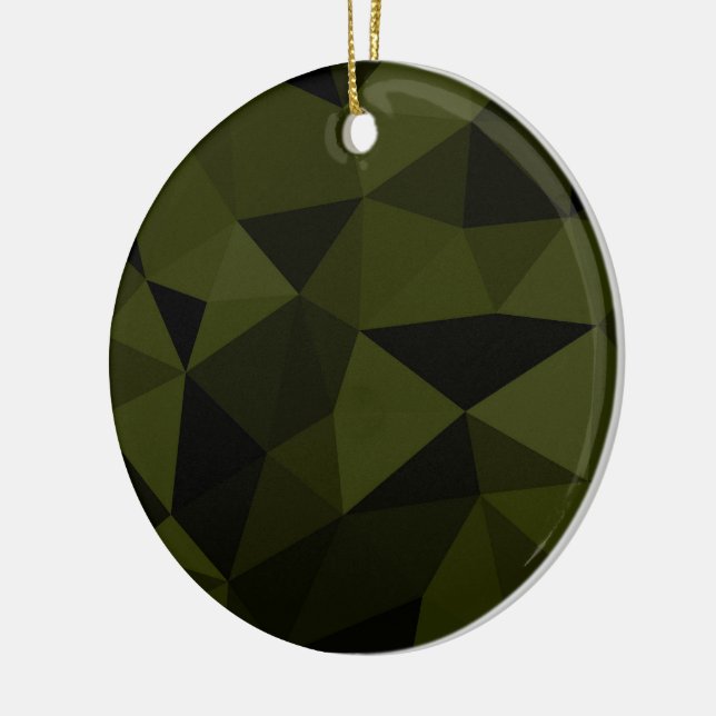 Dark army green black geometric mesh pattern cool  ceramic ornament (Left)