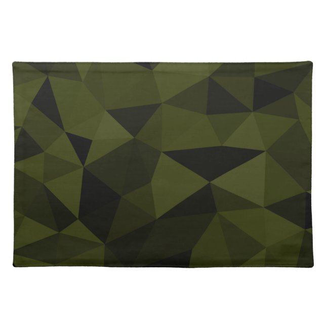 Dark army green black geometric mesh pattern cool  cloth placemat (Front)
