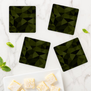 Dark army green black geometric mesh pattern cool  coaster set