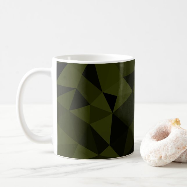 Dark army green black geometric mesh pattern cool  coffee mug (With Donut)