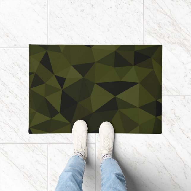 Dark army green black geometric mesh pattern cool  doormat (Indoor)