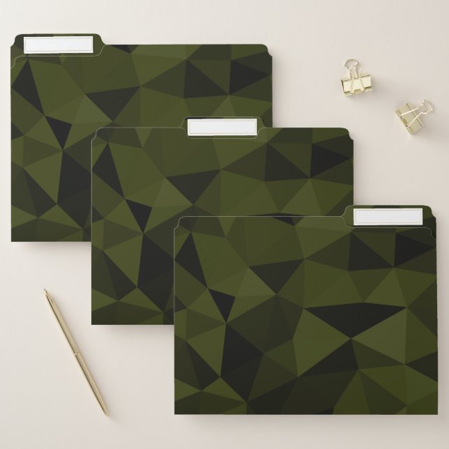 Dark army green black geometric mesh pattern cool  file folder (Set)
