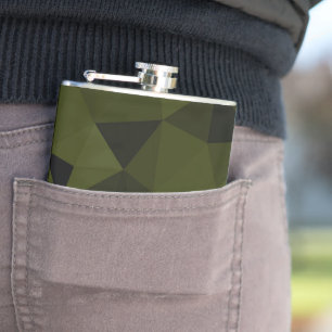 Dark army green black geometric mesh pattern cool flask