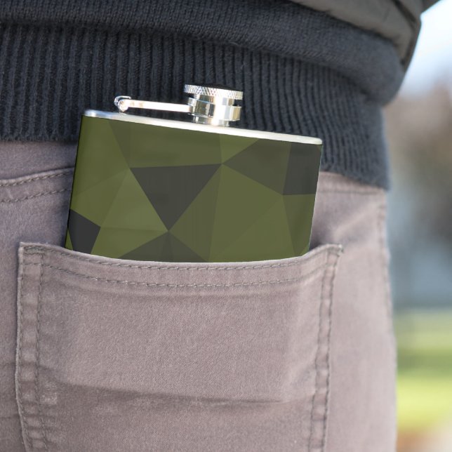 Dark army green black geometric mesh pattern cool  flask (In Situ)