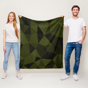 Dark army green black geometric mesh pattern cool fleece blanket