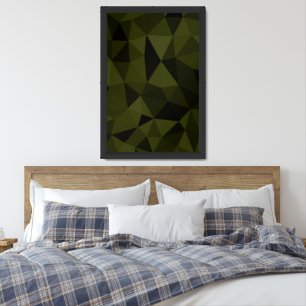 Dark army green black geometric mesh pattern cool  framed art