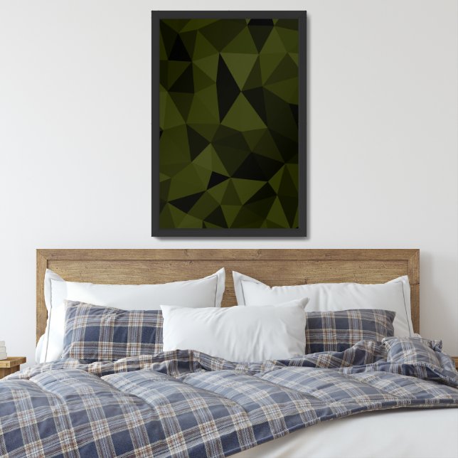 Dark army green black geometric mesh pattern cool  framed art (Bedroom)