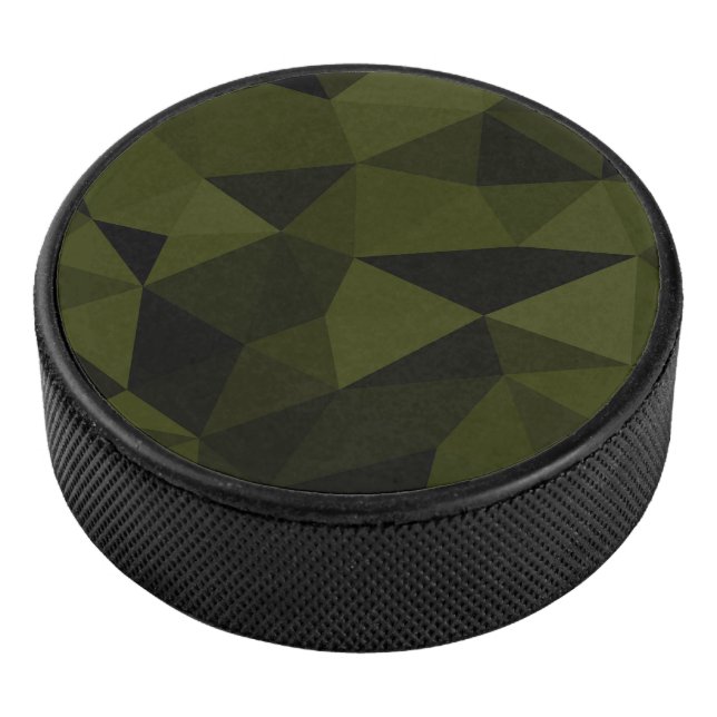 Dark army green black geometric mesh pattern cool  hockey puck (3/4)