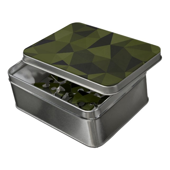 Dark army green black geometric mesh pattern cool  jigsaw puzzle (Lid Open)