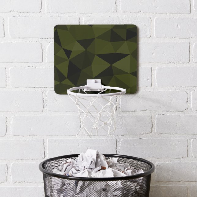 Dark army green black geometric mesh pattern cool  mini basketball hoop (In Situ)