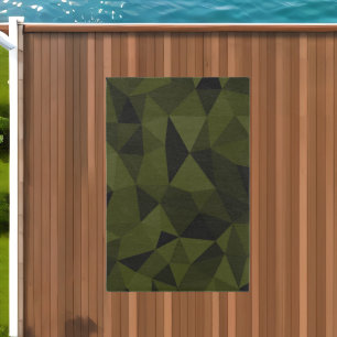 Dark army green black geometric mesh pattern cool  outdoor rug