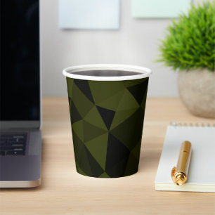 Dark army green black geometric mesh pattern cool paper cups