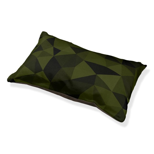 Dark army green black geometric mesh pattern cool  pet bed (Angled)