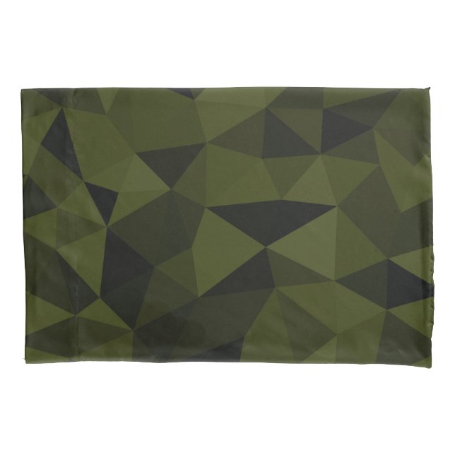 Dark army green black geometric mesh pattern cool  pillow case (Front)