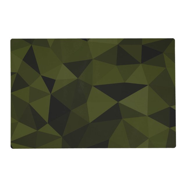 Dark army green black geometric mesh pattern cool  placemat (Front)
