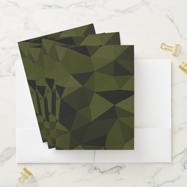 Dark army green black geometric mesh pattern cool  pocket folder (In Situ)