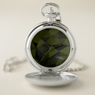 Dark army green black geometric mesh pattern cool pocket watch