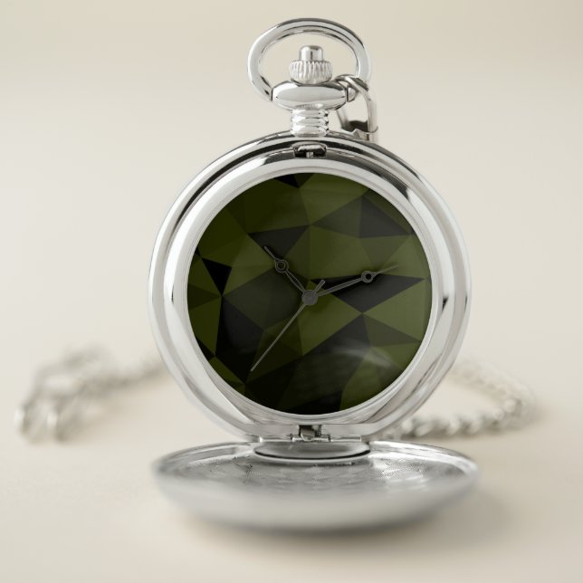 Dark army green black geometric mesh pattern cool  pocket watch (Inside)