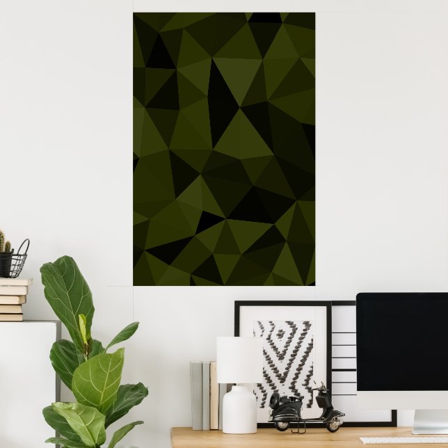 Dark army green black geometric mesh pattern cool  poster (Home Office)