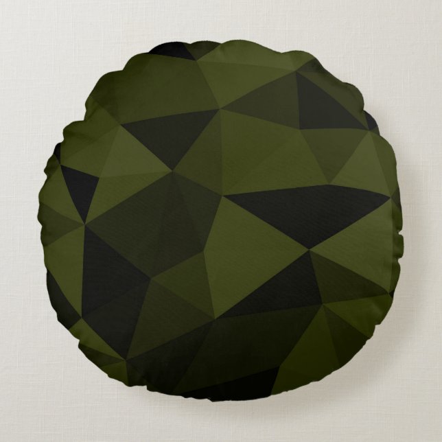 Dark army green black geometric mesh pattern cool  round pillow (Front)