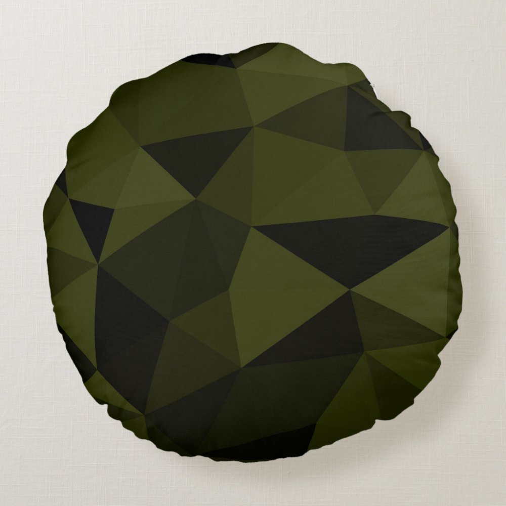 Disover Dark army green black geometric mesh pattern cool  round pillow