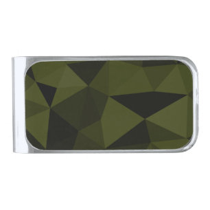 Dark army green black geometric mesh pattern cool  silver finish money clip