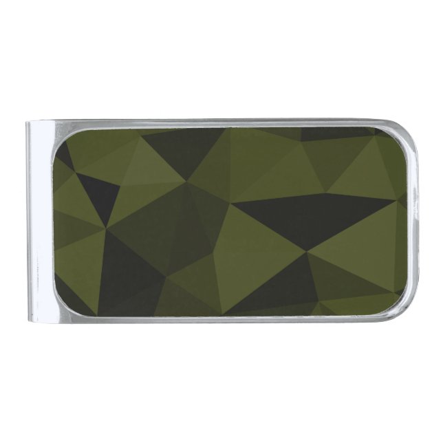 Dark army green black geometric mesh pattern cool  silver finish money clip (Front)