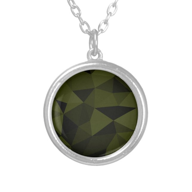 Dark army green black geometric mesh pattern cool  silver plated necklace (Front)