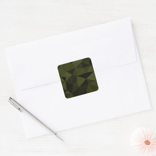 Dark army green black geometric mesh pattern cool  square sticker (Envelope)