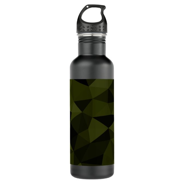 Dark army green black geometric mesh pattern cool  stainless steel water bottle (Front)