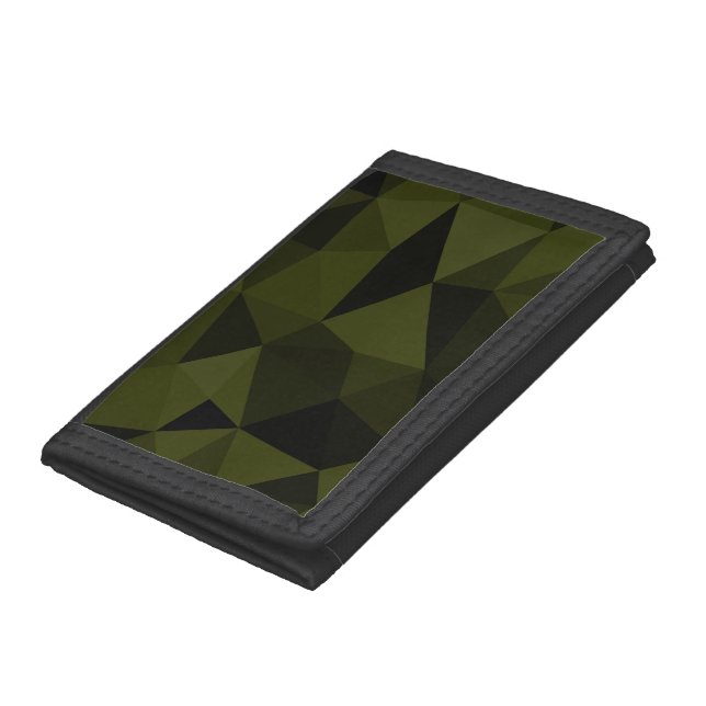 Dark army green black geometric mesh pattern cool  tri-fold wallet (Bottom)