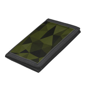 Dark army green black geometric mesh pattern cool trifold wallet