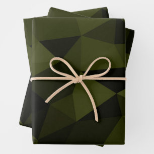 Dark army green black geometric mesh pattern cool  wrapping paper sheets