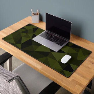 Dark army green black geometric mesh pattern desk mat