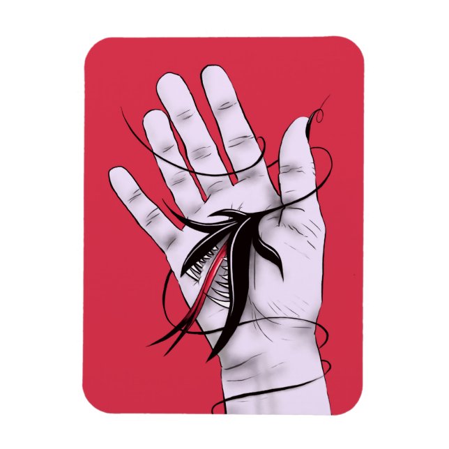 Dark Art - Hand With Monster - Red Black Gothic Magnet (Vertical)