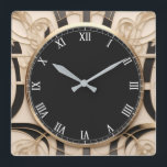 Dark Art Nouveau Art Deco Clock - Black White Gold<br><div class="desc">"art deco clock",  "art nouveau clock",  "black white cream gold",  "1920s geometric symmetrical lines",  "stylish sophisticated 1920 style",  "smart faux golden luxury",  "retro vintage luxurious antique",   "elegant line pattern design",  "glamorous glam square clock",  "classy classic traditional glamor"</div>