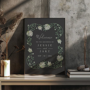 Dark Art nouveau floral wedding welcome sign