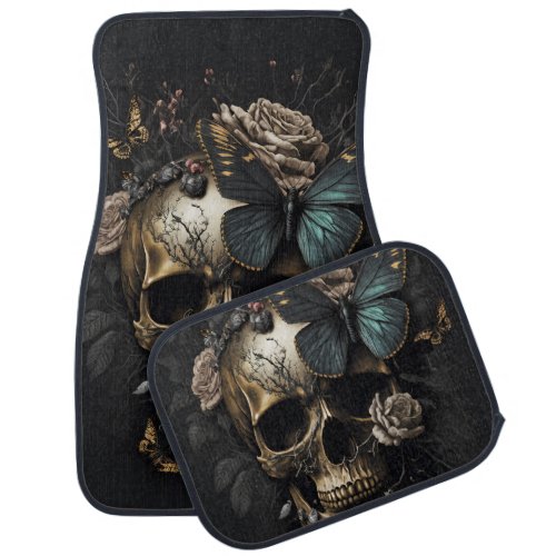 Dark Art Totenkopf with butterfly Car Floor Mat