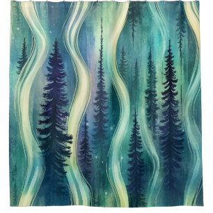 Dark Aurora Borealis Night Forest (5) Shower Curtain